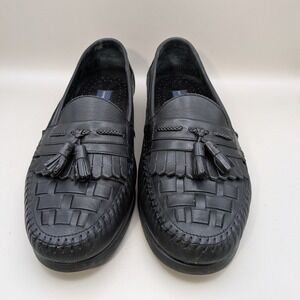 Vintage Giorgio Brutini Antigua Black Leather Woven Kiltie Tassel Loafer Men 11M